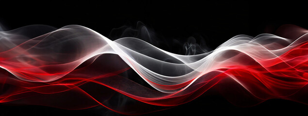 Czerwony i biały dym abstrakcyjny. Wzór fale. Czarne tło - obrazy, fototapety, plakaty