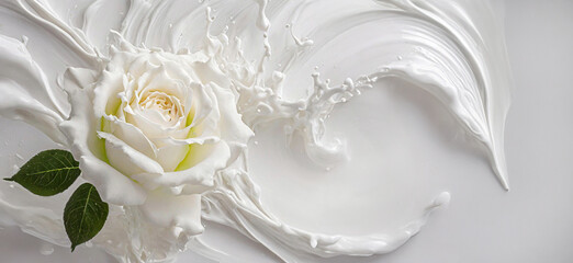 Fototapeta na wymiar Białe tło, kremowa biała róża