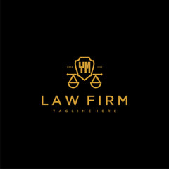 YM initial monogram for lawfirm logo with scales shield image