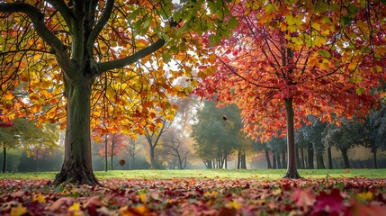 Trees with multicolored leaves in the park