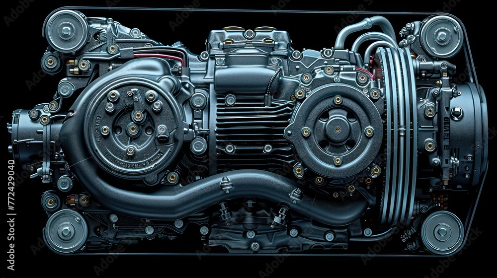 Poster detailed image showing the intricate design of a modern car engine with visible parts and components