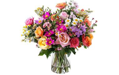 Fototapeta premium Fresh Flowers Bouquet Vase Specimen Isolated On Transparent Background PNG.