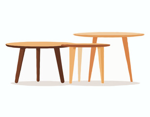 wooden tables in cartoon style. Vector illustration of round and square coffee tables home interiors on white background. 