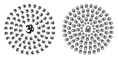 Om and Shree Sanskrit text circular path graphic design.