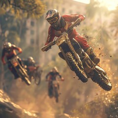 A motocross race with bikes that can hover, turning midair tricks into a crucial strategy , soft shadowns