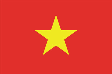 Flag of Vietnam. A red flag with a yellow five-pointed star in the center. State symbol of the Socialist Republic of Vietnam. Isolated vector illustration.