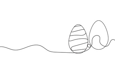 Easter Eggs outline, line art. Vector isolated hand drawn illustration. An element drawn with one black line on a transparent, white background