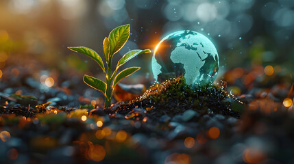 A glowing Earth Day concept showcasing the importance of renewable energy and environmental protection. - obrazy, fototapety, plakaty