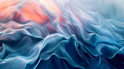 abstract background with smooth lines in blue, orange and pink colors ,abstract background of blue wavy silk or satin luxury cloth - obrazy, fototapety, plakaty