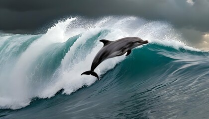 A Dolphin Riding The Waves In A Storm