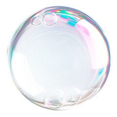 Soap bubble isolated on a transparent background close-up. Flying soap bubble in PNG format. Colorful transparent soap bubble, graphic design element