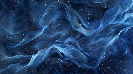 Shiny smoke ,Glitter fluid. Ink water. Magic mist. Blue color particles texture paint vapor storm wave on dark black abstract background
