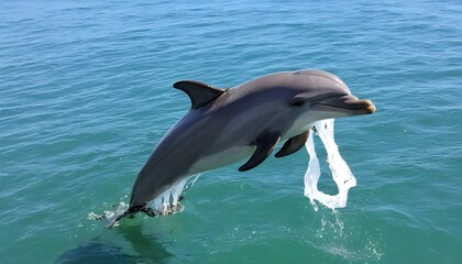 A Playful Dolphin Tossing A Piece Of Seaweed In Th