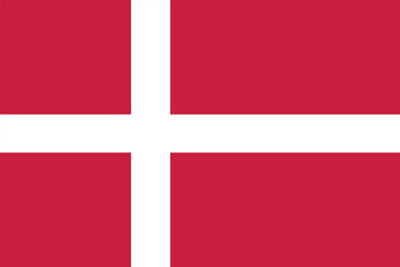 Flag of Denmark (Dannebrog). White cross on a red background. Symbol of the Kingdom of Denmark. Isolated vector illustration. - obrazy, fototapety, plakaty