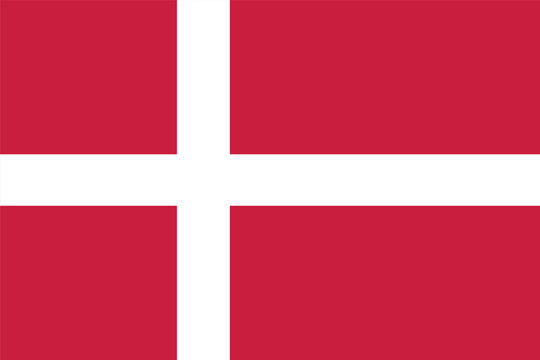Flag of Denmark (Dannebrog). White cross on a red background. Symbol of the Kingdom of Denmark. Isolated vector illustration.