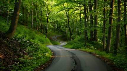 Obraz premium winding road in a green forest in the Karkonosze mountain