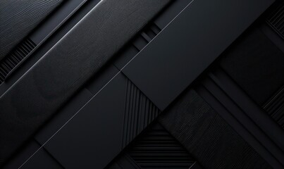 a series of black textured panels with various patterns, showcasing a modern and sleek design aesthetic with a mysterious allure