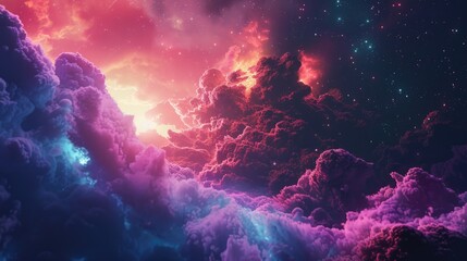 Digital landscape in hyperrealistic detail, under a vibrant scifi cloud, moody lighting with dynamic effects - obrazy, fototapety, plakaty
