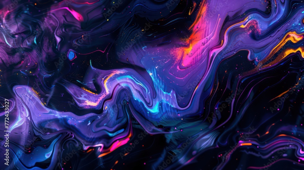 Poster a dynamic and colorful abstract fluid art composition with vivid swirls and waves, simulating a sense of movement and energy