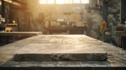 Stone table top with copy space. Workshop background - 772433054