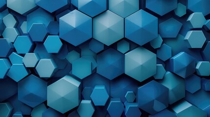 Blue hexagonal geometric abstract background with stylish elements in vibrant shades of blue,3d background platte made of randomly rotated sixgon pattern elements