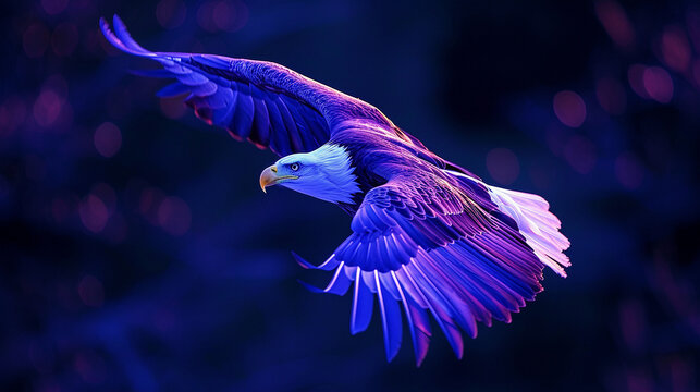 A Neon color Bald Eagle in flight image AI Generated