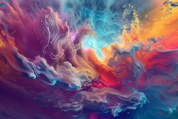 vibrant colors swirling in futuristic underwater - obrazy, fototapety, plakaty