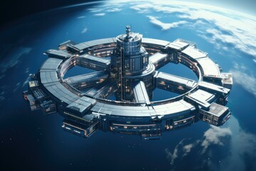 Futuristic Space station earth. Galaxy ship. Generate Ai