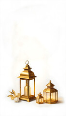 Eid Mubarak Poster premium lantern vector illustration with luxury poster design. golden lantern Eid Mubarak background