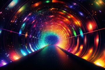 Futuristic Space neon tunnel. Space motion bright speed flash. Generate Ai