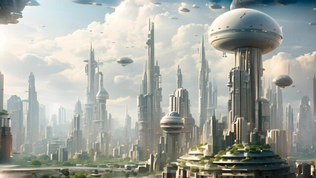 Futuristic city with skyscrapers and high-rise buildings, AI Generated