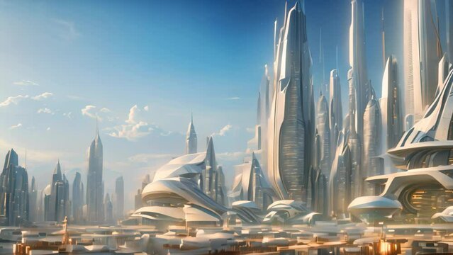 Futuristic city with high skyscrapers on the horizon, AI Generated