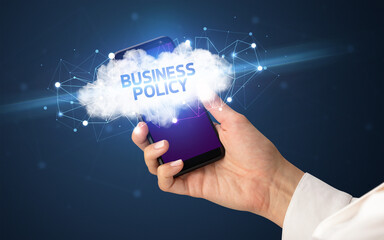 Hand using smartphone with cloud business concept - obrazy, fototapety, plakaty
