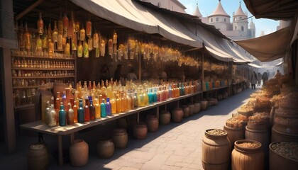 A Marketplace Where The Stalls Sell Bottled Dreams - obrazy, fototapety, plakaty