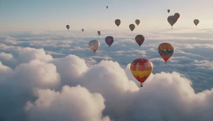 Abwaschbare Fototapete Colorful air balloons flying in the sky over clouds landscape © Lied