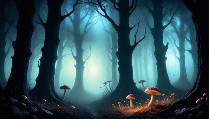 dark and mysterious Magical starlit forest with gl (4) - obrazy, fototapety, plakaty
