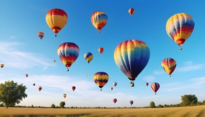 Naklejka premium Colorful air balloons flying in the sky over clouds landscape