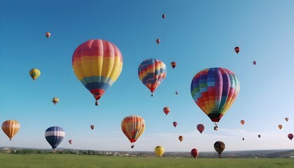 Obraz premium Colorful air balloons flying in the sky over clouds landscape