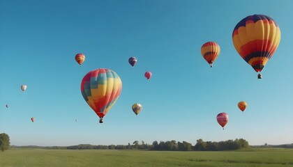 Naklejka premium Colorful air balloons flying in the sky over clouds landscape