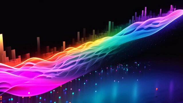 This abstract image captures a breathtaking wave of multicolored light, creating a visually stunning and vibrant artwork, Data transmission channel Motion of digital data flow, AI Generated