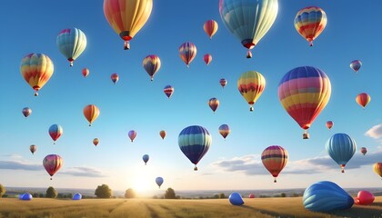 Obraz premium Colorful air balloons flying in the sky over clouds landscape