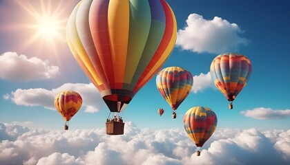Obraz premium Colorful air balloons flying in the sky over clouds landscape