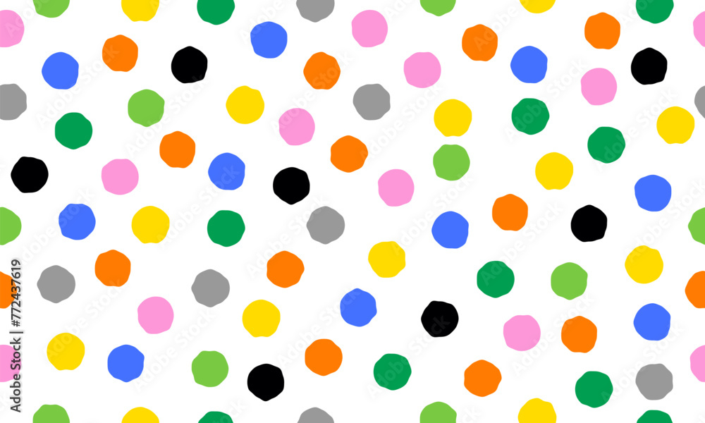Poster colorful circle doodle seamless pattern. seamless hand drawn pattern with colorful dots. vector brus