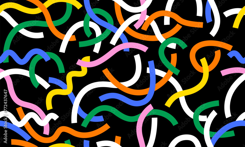 Poster colorful line doodle seamless pattern. simple childish hand drawn seamless pattern. random colorful 