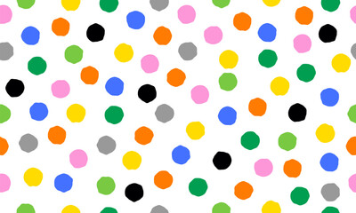 Colorful circle doodle seamless pattern. Seamless hand drawn pattern with colorful dots. Vector brush strokes design elements. Perfect for wallpapers, pattern fills, web page backgrounds, surface text