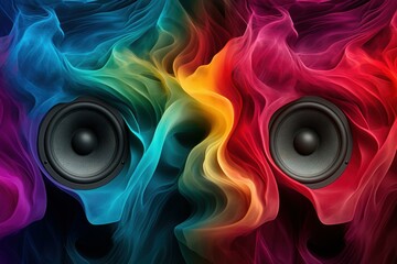 Vibrant Speakers colorful waves music. Musical system. Generate Ai
