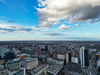 Aerial View of City Centre Buildings of Birmingham Central City of England United Kingdom During Sunset. March 30th, 2024