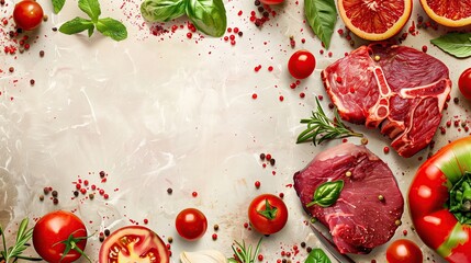 Fresh meat banner with a variety of food used for advertising.