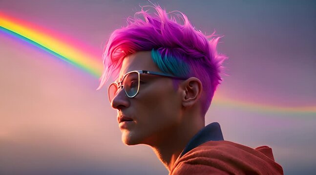 man with rainbow hair