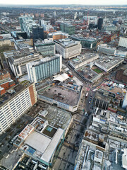Fototapeta premium Aerial View of City Centre Buildings of Birmingham Central City of England United Kingdom During Sunset.